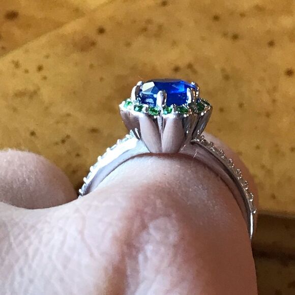 Natural Blue Spinel Chrome Diopside Sterling Silver Ring Size 8 - Picture 2 of 8